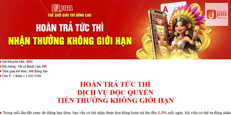 Khuyến Mãi J88 - Tổng Hợp Top Ưu Đãi Hấp Dẫn Nhất 2024 4 Sự kiện hoàn trả tức thì